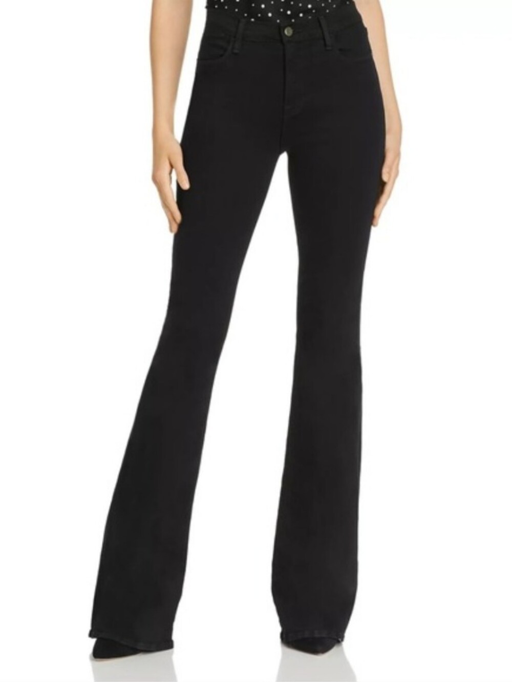 FRAME Le High Flare Sateen Jeans in Noir Black Size 24